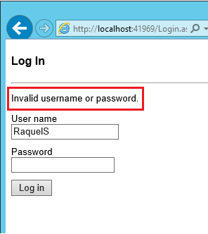 Image of invalid login attempt