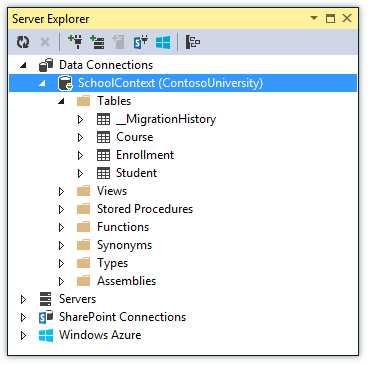 Database tables in Server Explorer