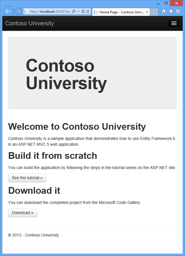 Contoso University home page