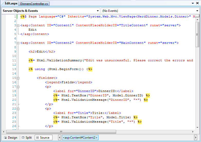 Screenshot of new Edit view template within the code-editor.