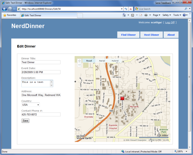 Screenshot of a map on the Nerd Dinners page.