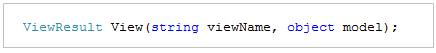 Screenshot of the View helper method with the text View Result View (string view Name, object model).