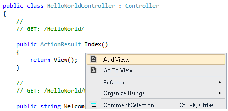 Screenshot that shows Add View selected in the right click menu.