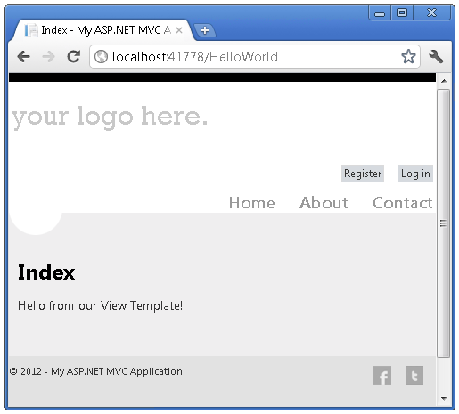 Screenshot that shows the My A S P dot NET Index page.