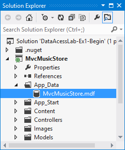 MvcMusicStore database in Solution Explorer