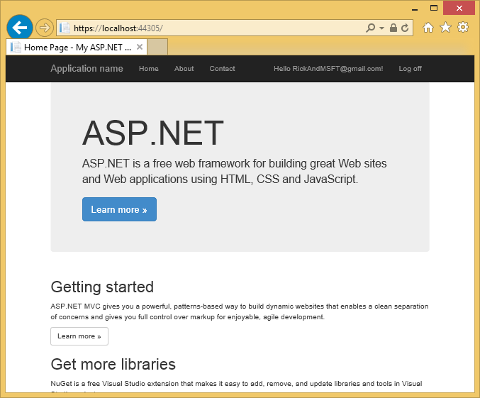 Screenshot that shows the My A S P dot NET Log In Home page.