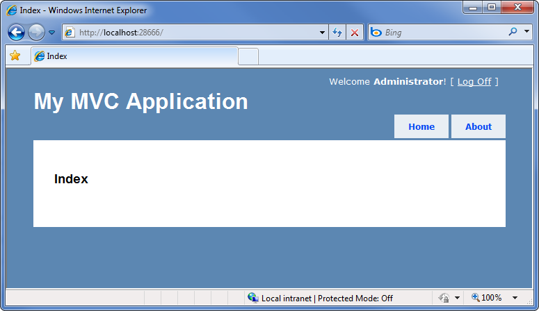 Screenshot that shows the My M V C Application Index page.