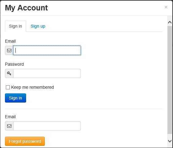 Screenshot that shows the My Account login page.