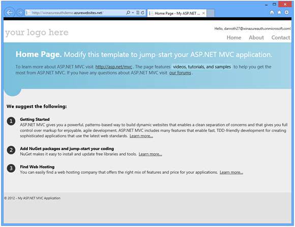 Screenshot that shows the My A S P dot NET Home Page.