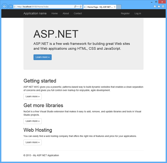 Creating Asp Net Web Projects In Visual Studio 2013 Microsoft Docs