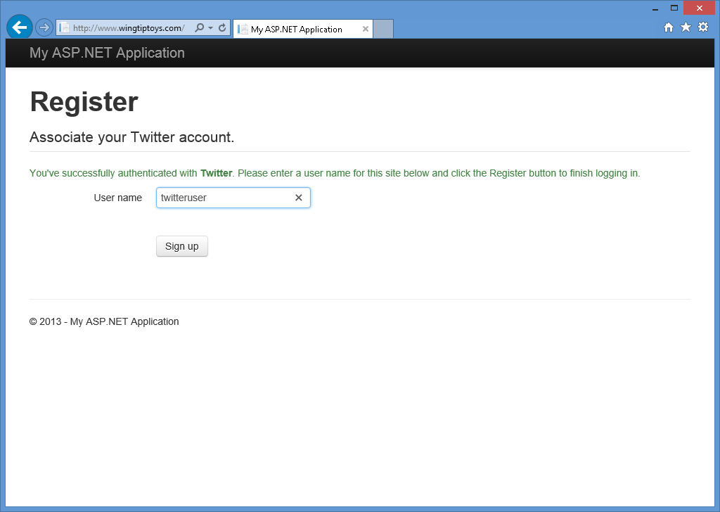 Image of Twitter account to associate in web app