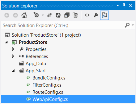 Image of Solution Explorer where routes are defined.