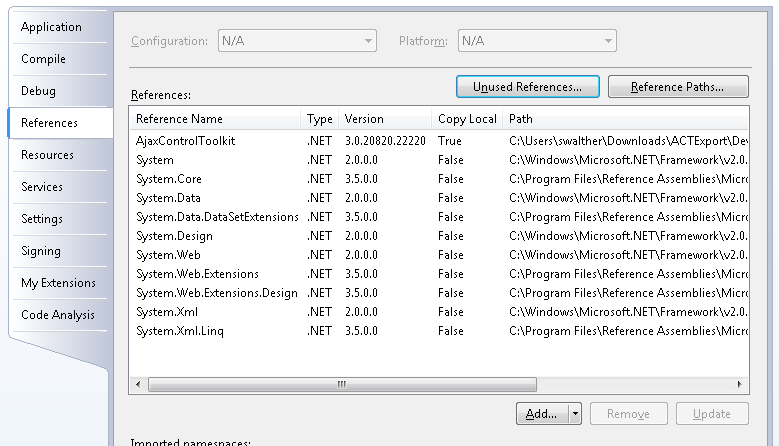References folder with required references