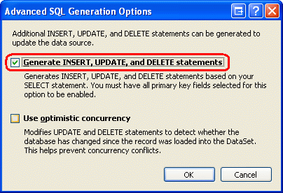 Check the Generate INSERT, UPDATE, and DELETE statements Checkbox