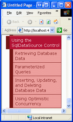 The Site Map Now Includes Entries for the SqlDataSource Tutorials