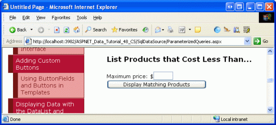 No Records are Displayed When the MaxPrice TextBox is Empty