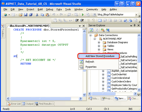 Right-Click the Stored Procedures Folder and Add a New Stored Procedure
