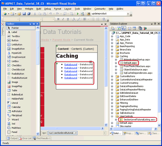 Figure 2: Add the SectionLevelTutorialListing.ascx User Control to Default.aspx