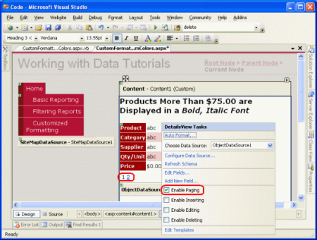 Figure 1: Check the Enable Paging Checkbox in the DetailsView's Smart Tag