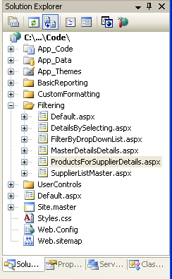 Add the SupplierListMaster.aspx and ProductsForSupplierDetails.aspx Pages to the Filtering Folder