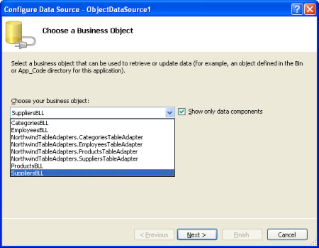 Image of Data Source select the SuppliersBLL Class