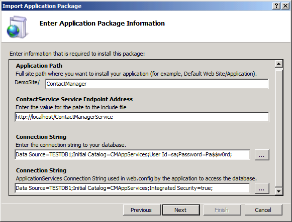 On the Enter Application Package Information page, provide the requested information.