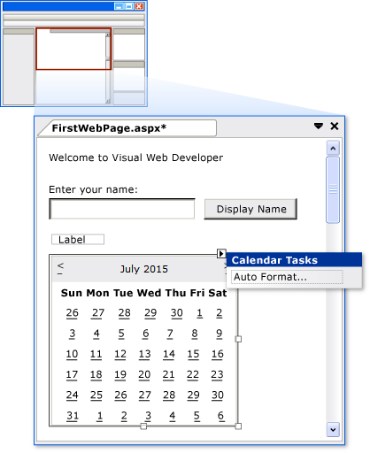 Calendar control in Design view