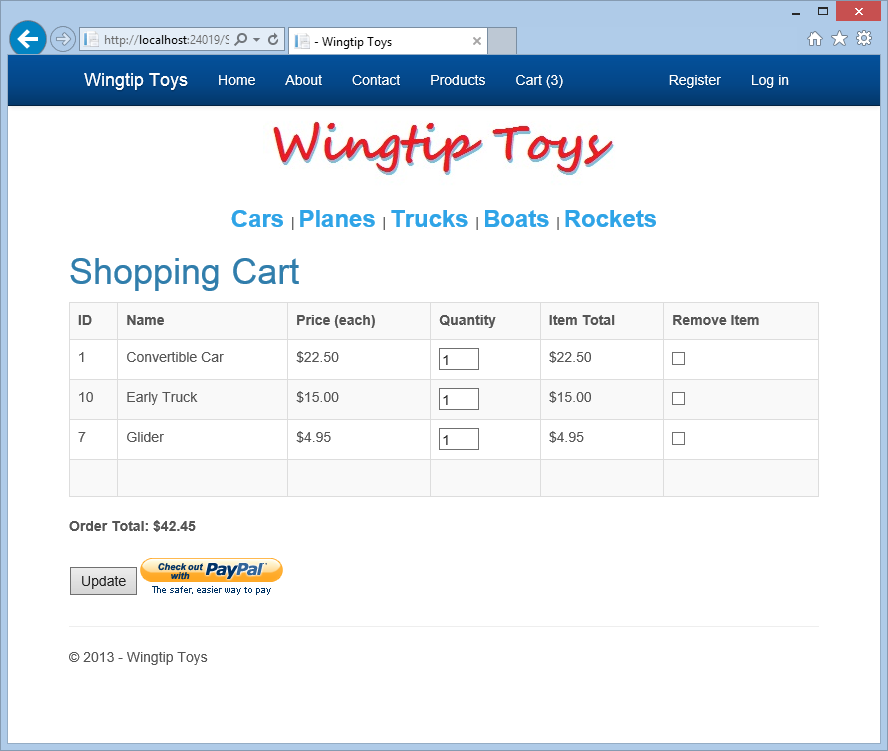 Wingtip Toys - Shopping Cart