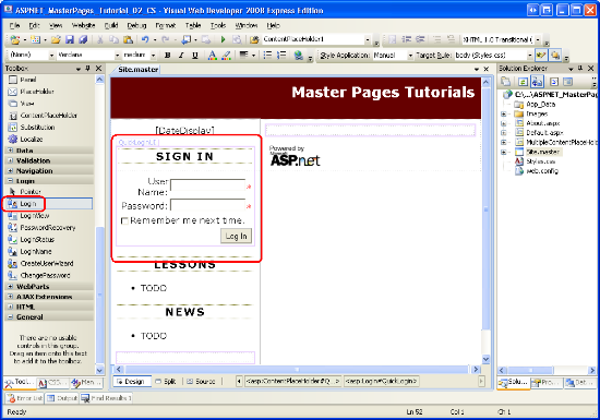 The Master Page Includes a Login Control
