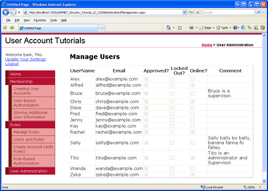The User Accounts are Listed in the GridView