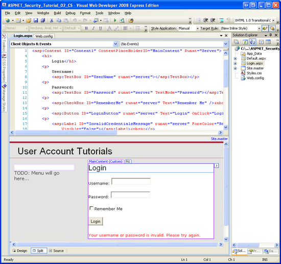 The Login Page Contains Two TextBoxes, a CheckBox, a Button, and a Label