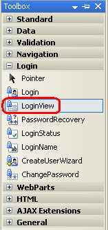 The LoginView Control in the Toolbox