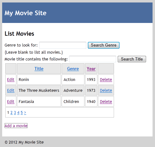 Finshed Movie app showing a movie listing