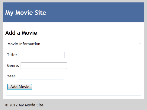Finished movie app showing the Add Movie page