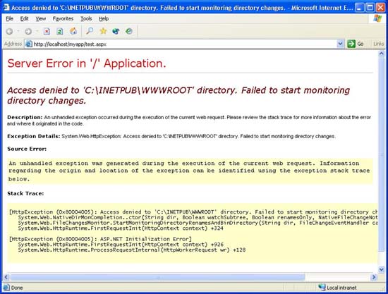 errore di accesso generale negato stabilito directory asp.net