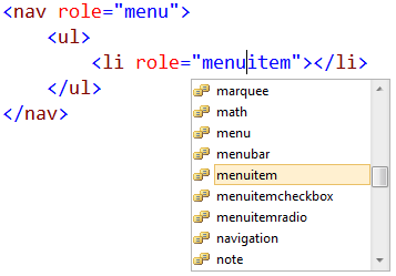 Screenshot that shows menu item highlighted in a list as the Role attribute.