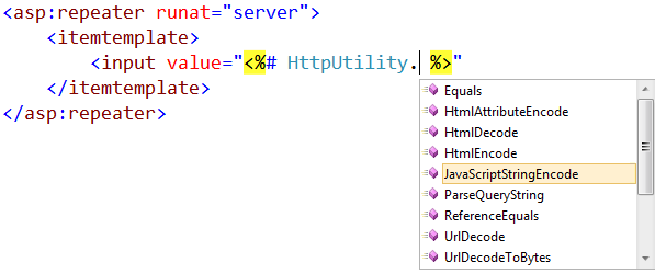 Screenshot that shows Java Script String Encode selected.
