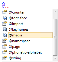 Screenshot that shows at media selected in the IntelliSense list.