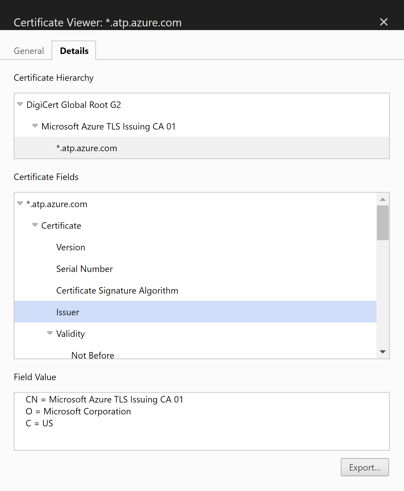 Screenshot of the required certificate path.