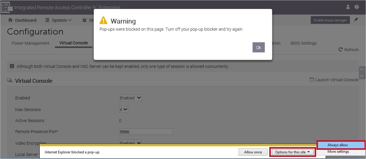 Screenshot that shows the 'Warning' pop-up displayed.