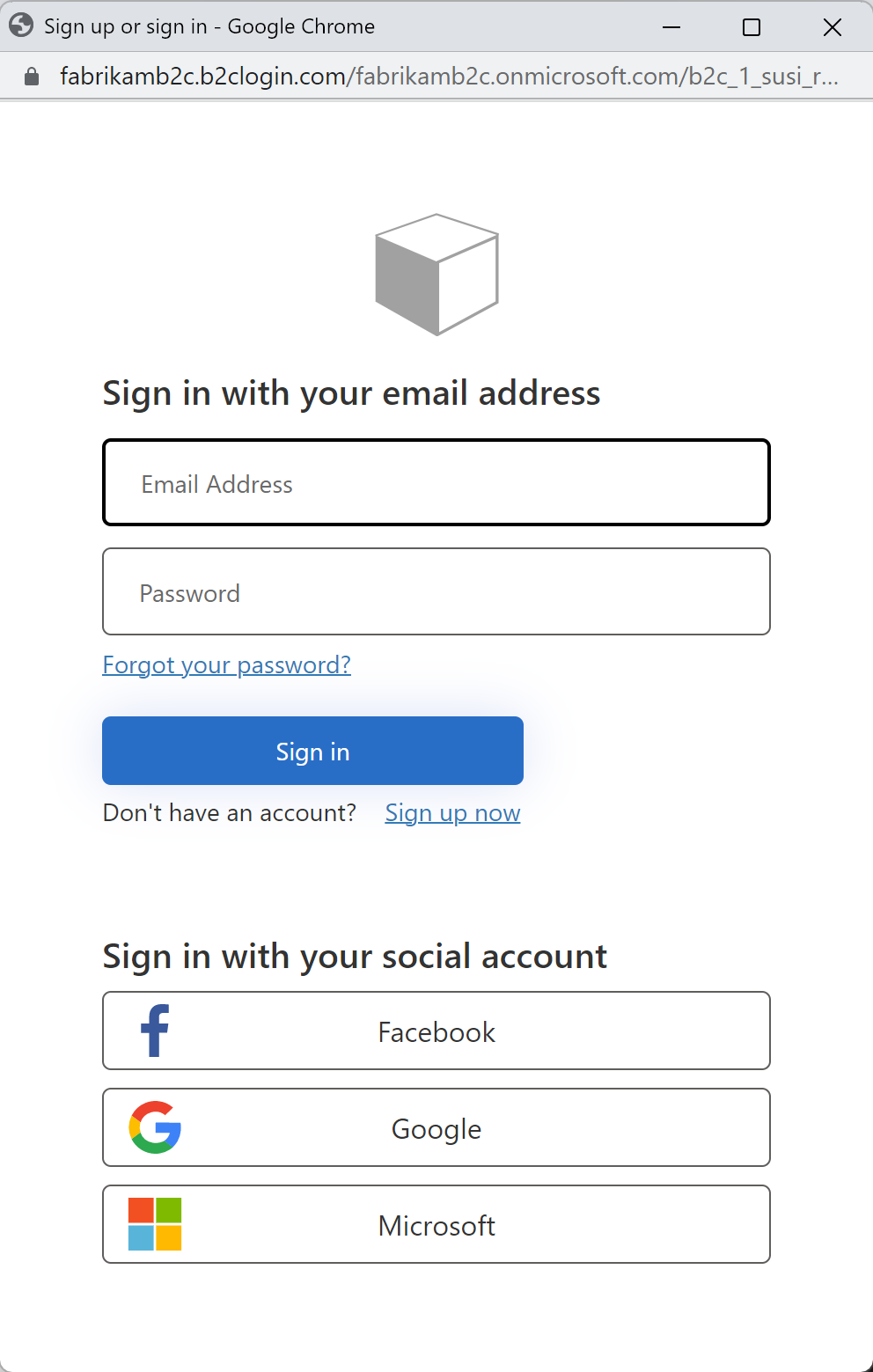 Sign In or Sign Up page showing identity provider buttons