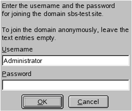 Example screenshot of the authentication dialog prompt when you join a SLE VM to the managed domain