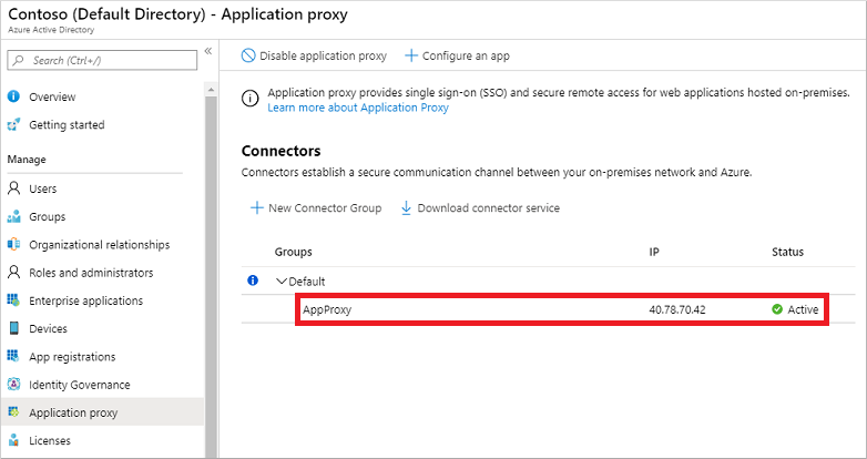 The new Microsoft Entra private network connector shown as active in the Microsoft Entra admin center