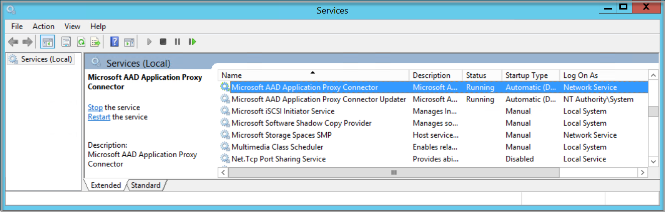 Microsoft Entra private network connector service in services.msc