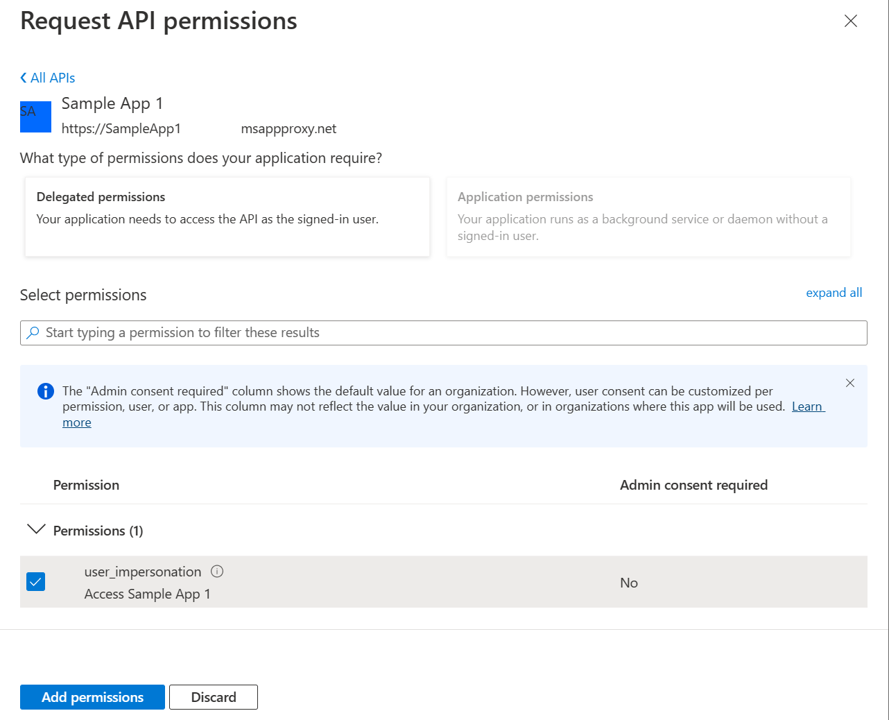 Screenshot of the Microsoft Entra App Registration API Permissions Detail.