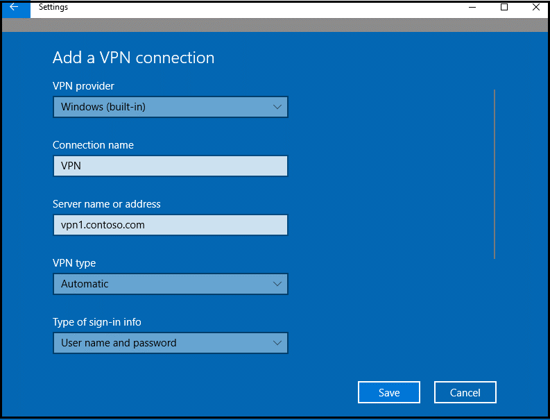 The "Add a VPN connection" window