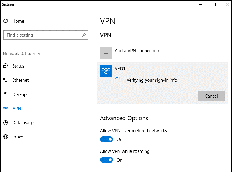 The Windows Settings VPN window