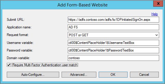 Add form-based website to MFA Server
