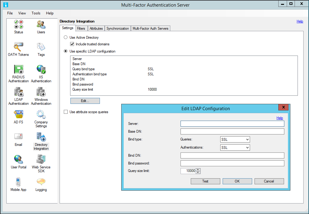 Edit LDAP configuration in MFA Server