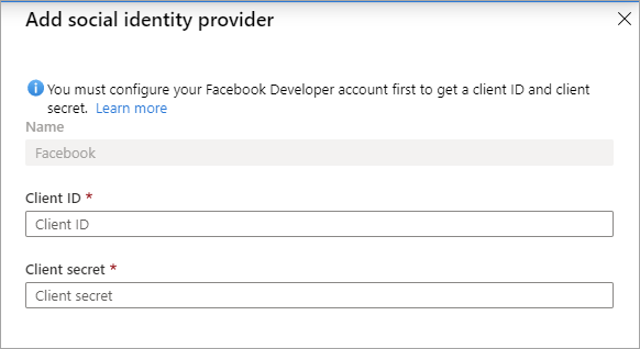 Screenshot showing the Add social identity provider page.